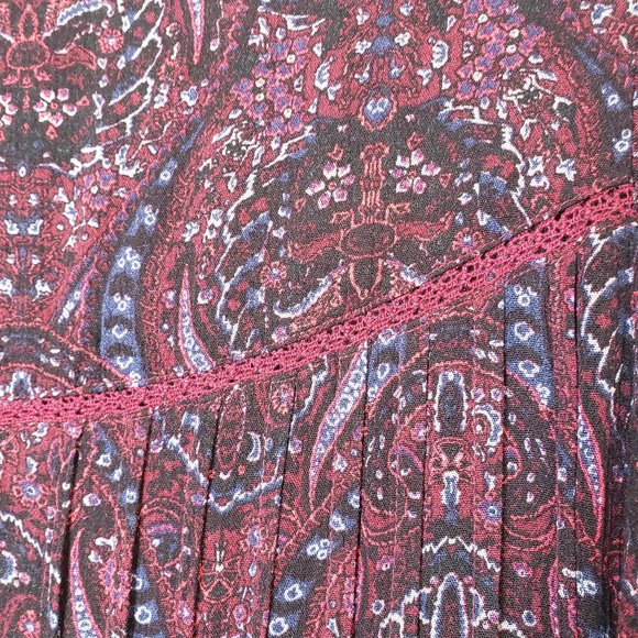 American Eagle Drop Waist Paisley Floral Dress S Maroon Burgundy Peasant Boho - Picture 3 of 10